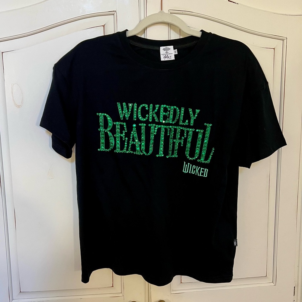 Wicked - Wickedly Beautiful Black Tee with Green Rhinestones